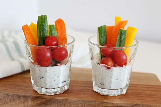 fresh veggies in homemade dip cups