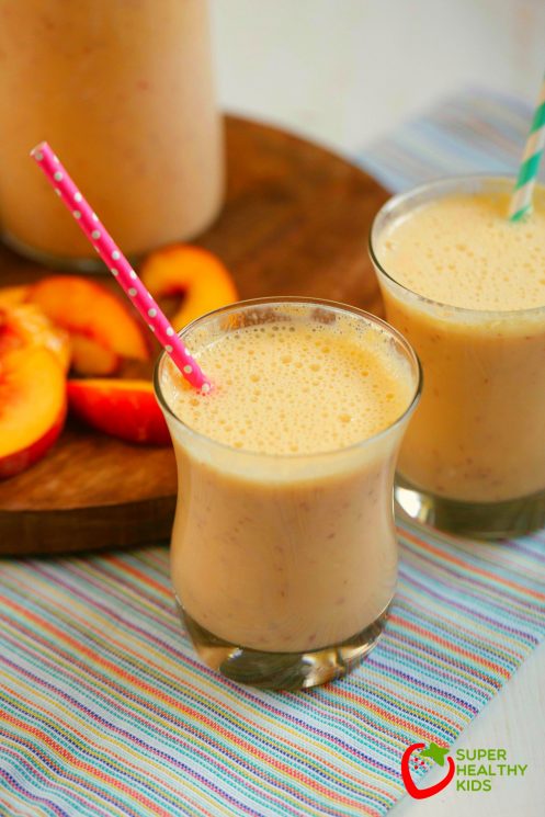 Fresh Peach Cooler. The perfect drink that is sweet, fresh and has the amazing flavor of fresh peaches. www.superhealthykids.com