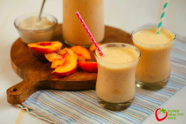 Fresh Peach Cooler. The perfect drink that is sweet, fresh and has the amazing flavor of fresh peaches. www.superhealthykids.com