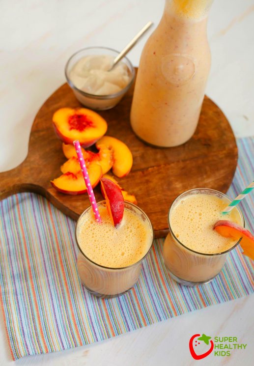 Fresh Peach Cooler. The perfect drink that is sweet, fresh and has the amazing flavor of fresh peaches. www.superhealthykids.com