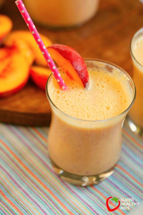 Fresh Peach Cooler. The perfect drink that is sweet, fresh and has the amazing flavor of fresh peaches. www.superhealthykids.com