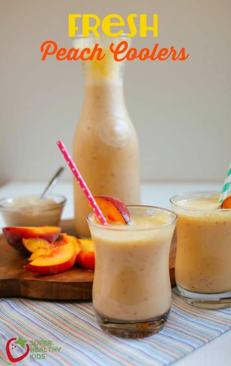 Fresh Peach Cooler. The perfect drink that is sweet, fresh and has the amazing flavor of fresh peaches. www.superhealthykids.com