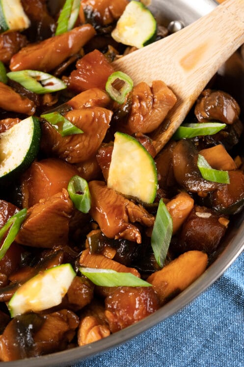 skillet of homemade chicken teriyaki with veggies