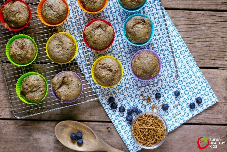 Blueberry Bran Muffins. Packed with nutrition and delicious flavor. www.superhealthykids.com