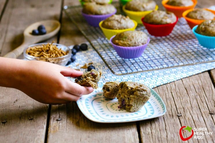 Blueberry Bran Muffins. Packed with nutrition and delicious flavor. www.superhealthykids.com