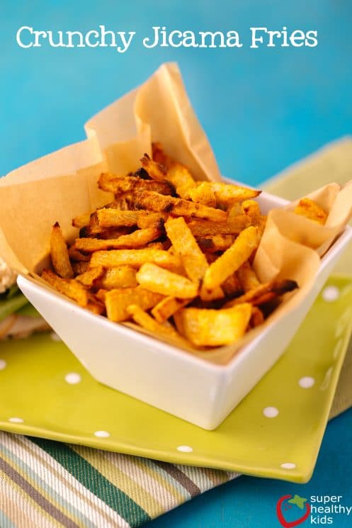 Jicama Fries. Easy, no-bake, raw fries! We love this snack because it's easy PLUS it's good for kids