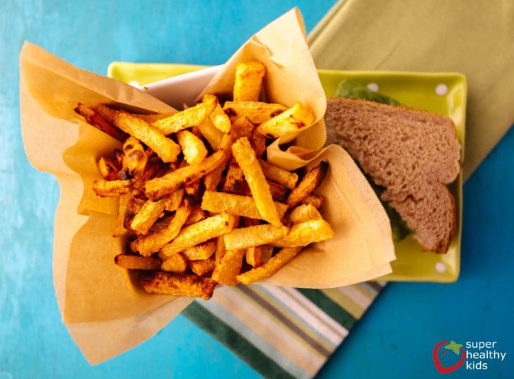 Jicama Fries. Easy, no-bake, raw fries! We love this snack because it's easy PLUS it's good for kids