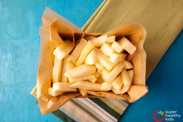 Jicama Fries. Easy, no-bake, raw fries! We love this snack because it's easy PLUS it's good for kids