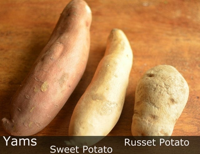 a yam, sweet potato and russet potato