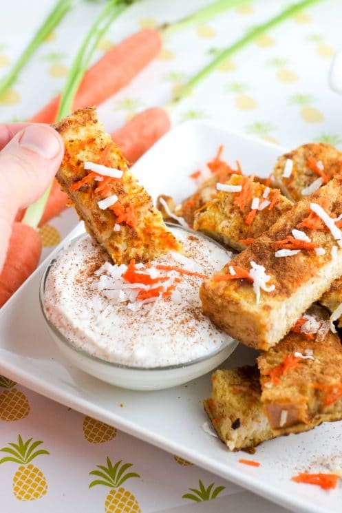 Dip carrot cake french toast sticks in yogurt for a healthy breakfast | Super Healthy Kids | Food and Drink