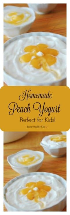 Homemade Perfect Peach Yogurt for Kids! Flavored yogurt- Homemade style! https://www.superhealthykids.com/homemade-perfect-peach-yogurt-for-kids/