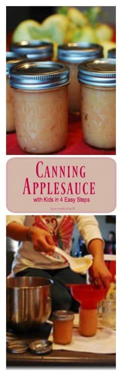 Canning Applesauce with Kids in 4 Easy Steps. Canning your own lets you make it as thick as you like! https://www.superhealthykids.com/canning-applesauce-with-kids-in-4-easy-steps/