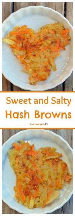 FOOD - Sweet and Salty Hash Browns. Perfect Saturday morning breakfast idea, packed with vitamin C & A! https://www.superhealthykids.com/sweet-salty-hash-browns-recipe/