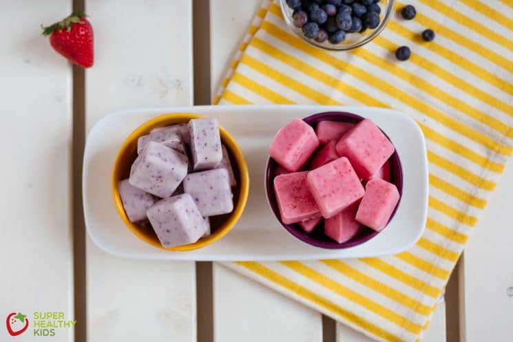 cubes of frozen yogurt in a white dish