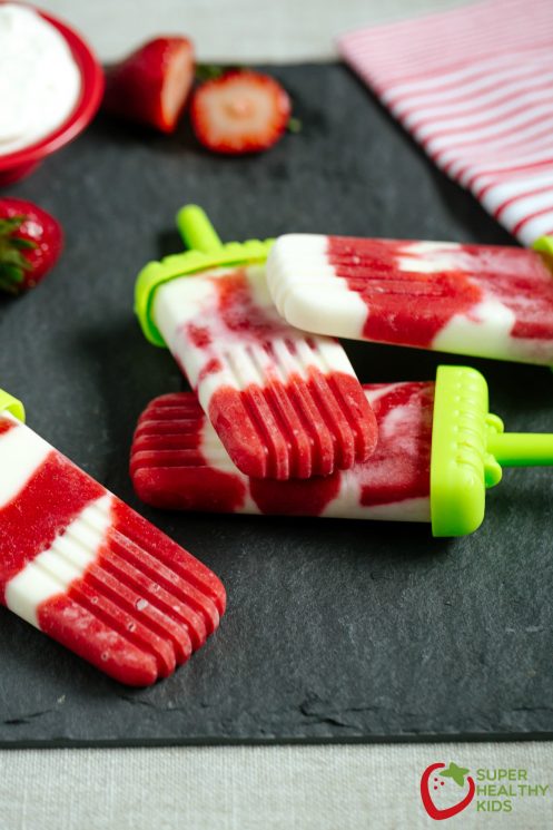 homemade swirled strawberry creamsicles