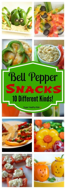 FOOD - 10 Bell Pepper Snacks. Bell peppers are super versatile...here are our 10 favorite snacks! https://www.superhealthykids.com/10-delicious-snacks-with-bell-peppers/