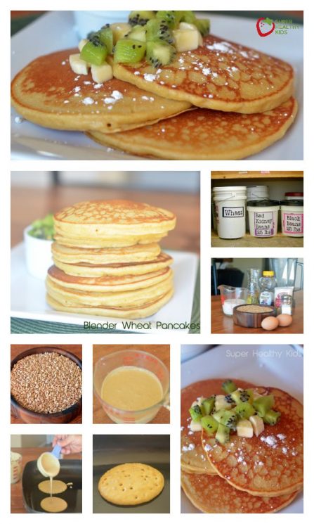FOOD - Blender Wheat Pancakes Recipe with Kiwi and Bananas. Whole Wheat kernels create the fluffiest pancakes! https://www.superhealthykids.com/blender-wheat-pancakes-with-kiwi-and-bananas/