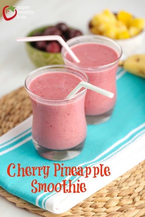 Cherry Pineapple Smoothie for Kids. Smoothies in the winter are a great way to get your vitamins in when most fruits aren't in season.