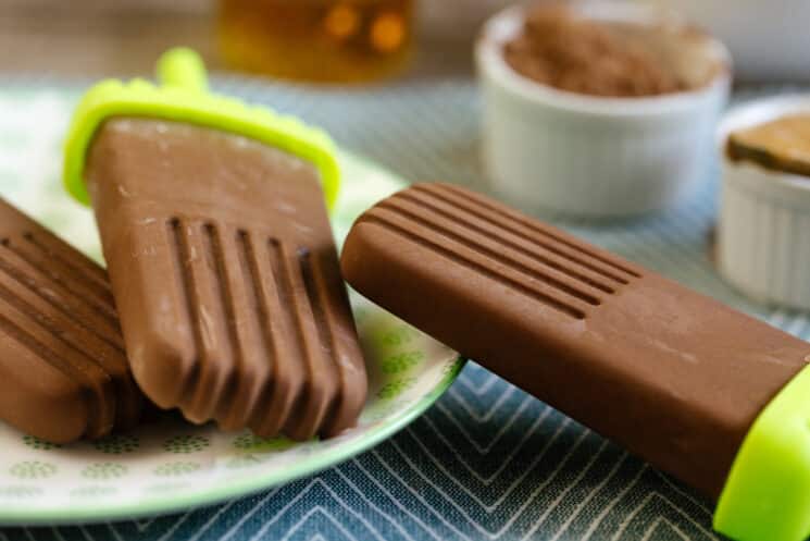 close up view of three peanut butter fudgesicles