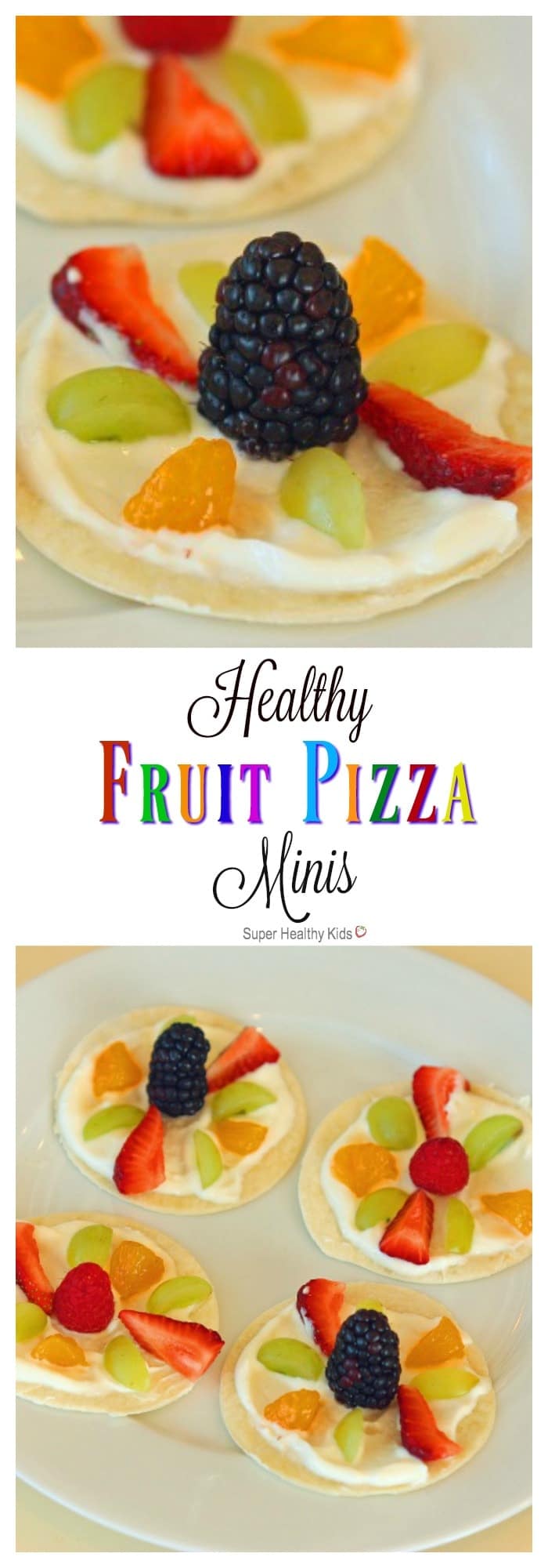 Healthy Fruit Pizza Minis. A quick, no-bake snack that will not disappoint! https://www.superhealthykids.com/healthy-fruit-pizza-minis/ Healthy Fruit Pizza Minis. A quick, no-bake snack that will not disappoint! https://www.superhealthykids.com/healthy-fruit-pizza-minis/
