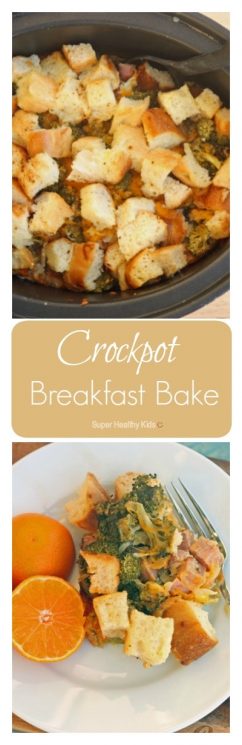 Crockpot Breakfast Bake Recipe. This crockpot idea hits the spot on a cold morning! https://www.superhealthykids.com/crockpot-breakfast-bake/