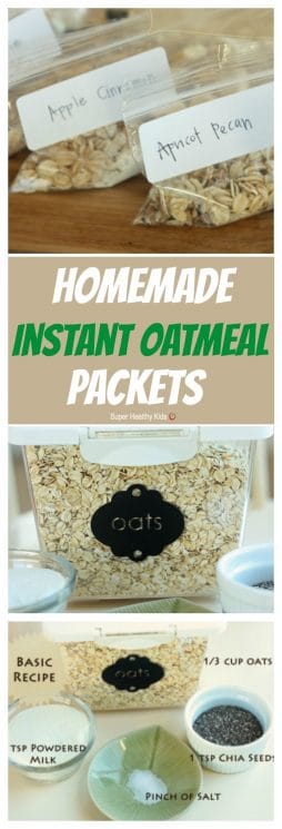 FOOD - Homemade Instant Oatmeal Packets. For a healthy, quick, and inexpensive breakfast, making your own homemade oatmeal packets is the way to go! https://www.superhealthykids.com/homemade-instant-oatmeal-packets/