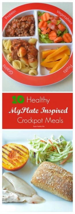 Top 10 Healthy MyPlate Inspired Crockpot Meals. Balanced meals, in a crockpot! https://www.superhealthykids.com/top-10-healthy-myplate-inspired-crockpot-meals/