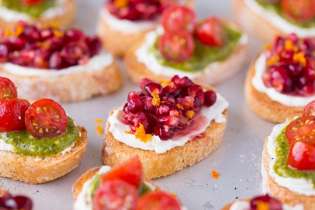 Festive Bruschetta with pomegranate and cranberries