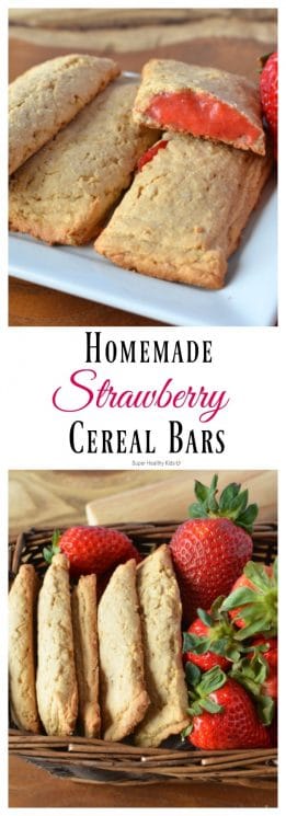 Homemade Strawberry Cereal Bars Recipe. Everyone loves our make at home version of cereal bars! https://www.superhealthykids.com/homemade-cereal-bars/