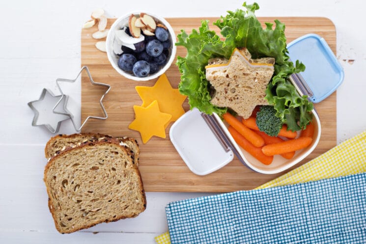 Lunch box with sandwich and salad