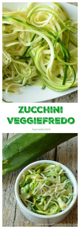 Zucchini Veggiefredo Recipe. Healthy pasta, that isn't pasta! We love doing this with our zucchini! https://www.superhealthykids.com/zucchini-veggiefredo/