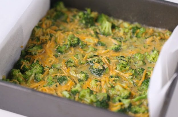 broccoli and zucchini egg mixture in the baking dish