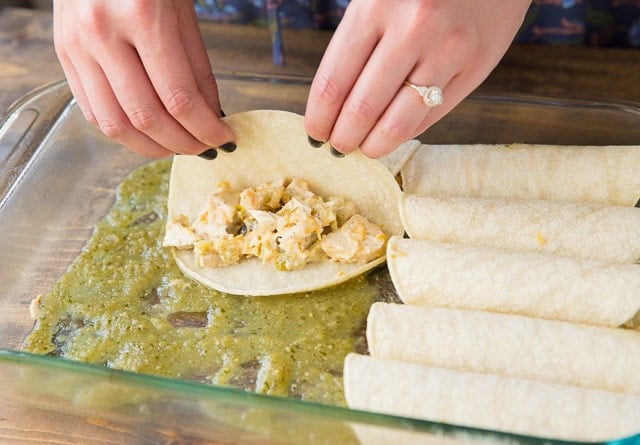 How to Roll Green Chili Chicken Enchiladas