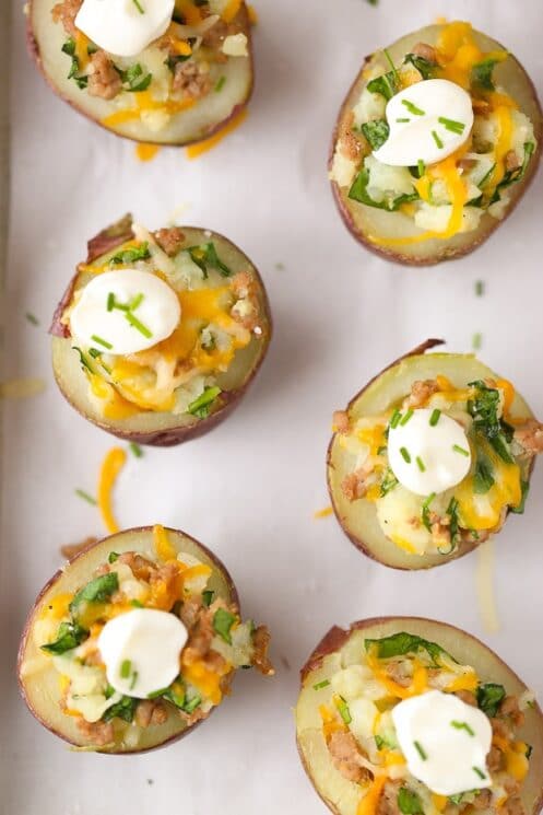 Irish Potato Bites with spinach potatoes with sour cream and cheese