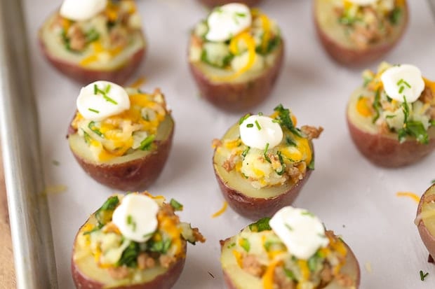 Irish Potato Bites with spinach potatoes with sour cream and cheese