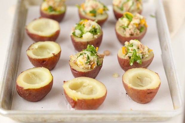 How to make Irish Potato Bites potatoes with sour cream and cheese being prepared