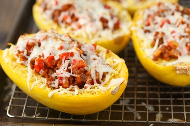 Italian Baked Spaghetti Squash with cheese and meat filling