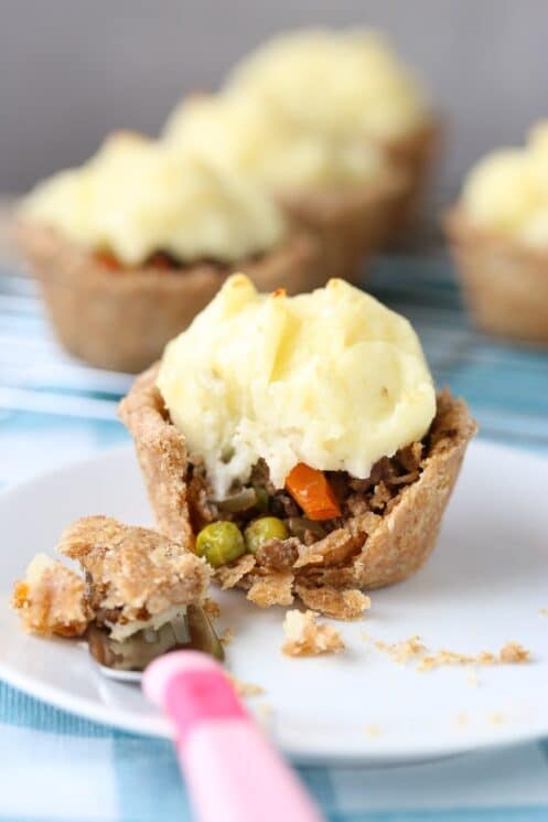 Mini Shepherd's Pies being eaten