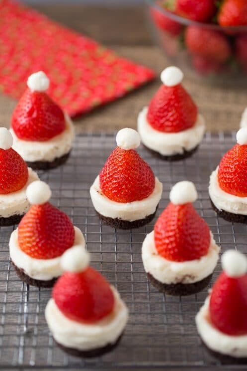 Mini No-Bake Santa Cheesecakes, they look like santa hats!