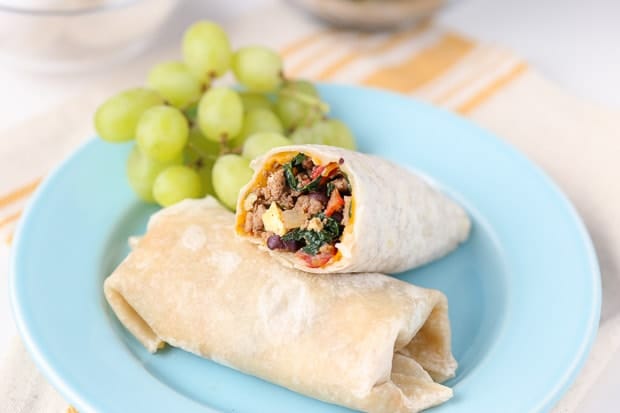 Protein Packed Breakfast Burritos for the whole family with grapes