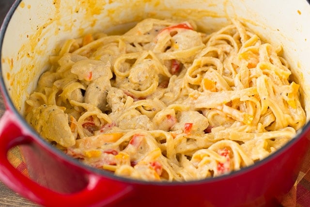 Dinner tonight is Lightened Cajun Chicken Alfredo with Veggies