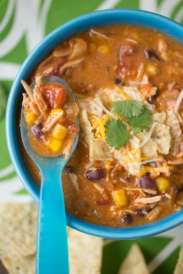 Creamy Chicken Enchilada Soup (Slow Cooker + Instant Pot) - Super ...