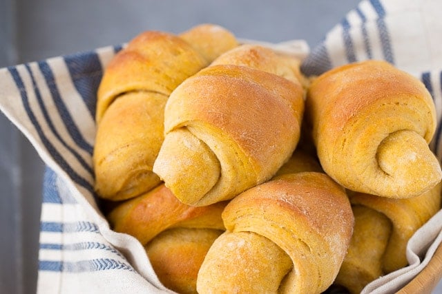 basket full of sweet potato crescent rolls