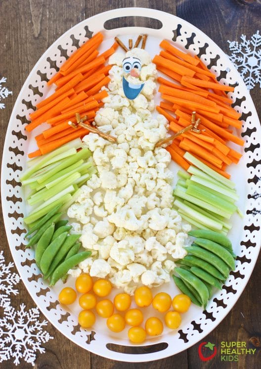 Frozen Party Veggie Tray. Veggie trays are always a great thing to bring to Holiday parties. The kids will go crazy over this one!