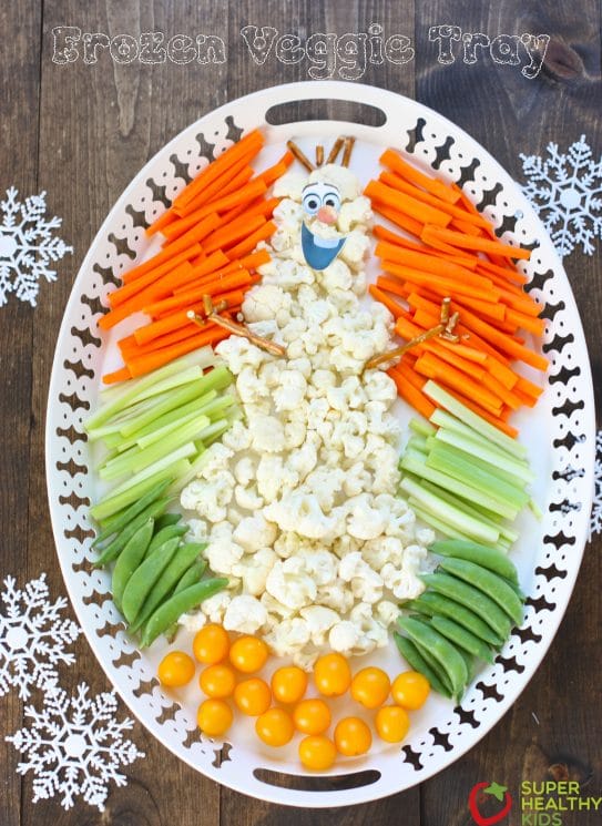 Frozen Party Veggie Tray. Veggie trays are always a great thing to bring to Holiday parties. The kids will go crazy over this one!