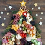 Christmas charcuterie board in shape of christmas tree