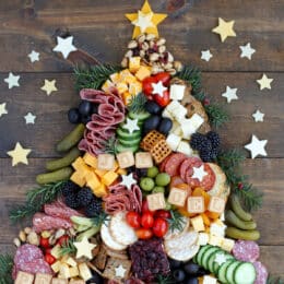 Christmas charcuterie board in shape of christmas tree