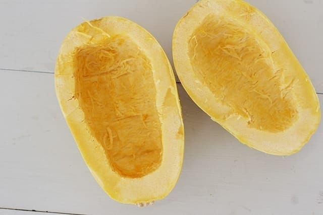 spaghetti squash with seeds scooped out