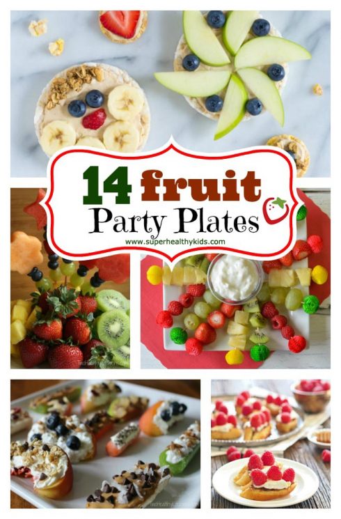 FOOD - 14 Fruit Party Plates. Fruit is our favorite thing to bring to potlucks and parties! Check out our 14 fruit platter ideas here. https://www.superhealthykids.com/14-fruit-party-platters/