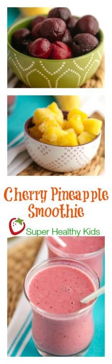 FOOD - Cherry Pineapple Smoothie. Super refreshing, sweet and full of nutrition. https://www.superhealthykids.com/cherry-orange-winter-smoothie/